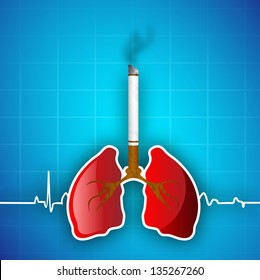 World Asthma Day Background With Cigarette, Lungs. Illustration Of No Smoking Background.