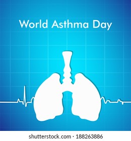 World Asthma Day concept with illustration of human lungs on blue background. 