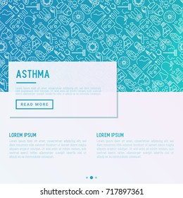 World asthma day concept with thin line icons: air pollution, smoking, respirator, therapist, inhaler, bronchi, allergy symptoms and allergens. Vector illustration for banner, web page, print media.