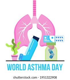 Weltasthma-Tag-Konzept Vektor. Inhalator, Vernebler werden gezeigt. Metapher von Tuberkulose, Lungenentzündung, Lungendiagnose Röntgenmaschine. Bronchitis Illustration für medizinische Website, Blog, Header. 