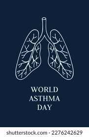 Plantilla de portada del Día Mundial del Asma. Ilustración vectorial de los pulmones sobre fondo oscuro. Signo de concientización del asma bronquial.