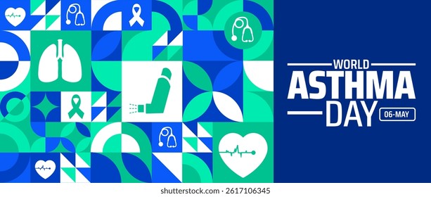 world asthma day Geometric shape pattern background banner or poster design template. observed every year in May. Holiday concept. Use to any Template, card, poster, placard, template.