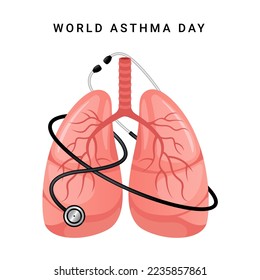 World asthma day, illustration lung and stethoscope 