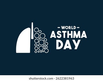 Dia Mundial da Asma. Maio. Vetor de design plano. Banner, cartão, fundo. Ícone pulmonar. Eps 10.