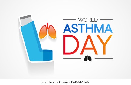 El Día Mundial del Asma se celebra cada año en mayo. es una enfermedad que afecta a los pulmones. Es una de las enfermedades más comunes a largo plazo para los niños, pero los adultos también pueden tener asma. Ilustración vectorial.