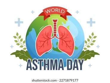 World Asthma Day on May 2 Illustration with Inhaler and Health Prevention Lungs in Flat Cartoon Hand Drawn for Web Banner or Landing Page Templates