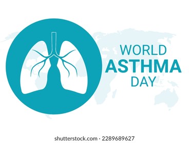 world asthma day poster with lungs icon over world map background vector illustration