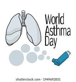 World Asthma Day, schematic representation of human lungs and inhaler vector illustration