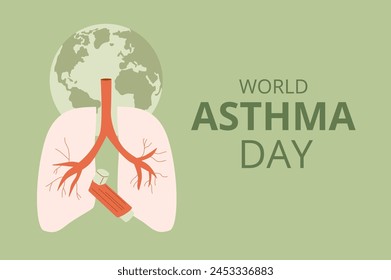 In: World Asthma Day Vorlage. Jährliches Gesundheitsbewusstsein. Inhalator mit Lungenemblem. Vektorgrafik flache Abbildung.
