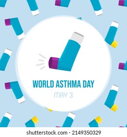 WeltAsthma-Tag-Vektorkarte, Banner, Illustration mit Asthma-Inhalator. 3. Mai.