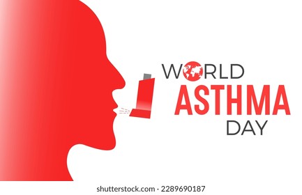 Día mundial del asma. Ilustración vectorial del afiche mundial de sensibilización del día del asma con pulmones sanos e inhalador.