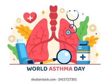 World Asthma Day Vector Illustration on May 2 with Inhaler, Medical Equipment and Health Prevention Lungs in Healthcare Flat Cartoon Background