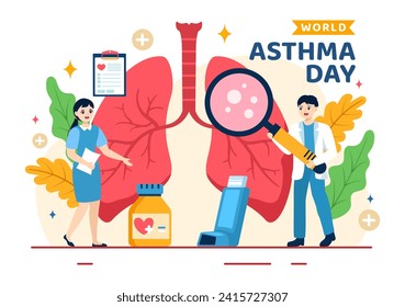 World Asthma Day Vector Illustration on May 2 with Inhaler, Medical Equipment and Health Prevention Lungs in Healthcare Flat Cartoon Background