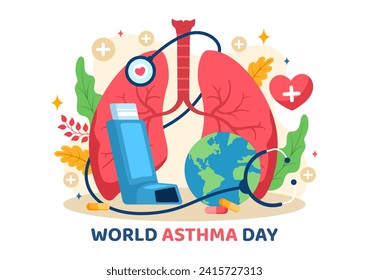 World Asthma Day Vector Illustration on May 2 with Inhaler, Medical Equipment and Health Prevention Lungs in Healthcare Flat Cartoon Background