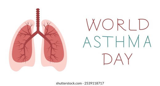 World Asthma Day. Vector poster with healthy lungs.World Asthma Day.