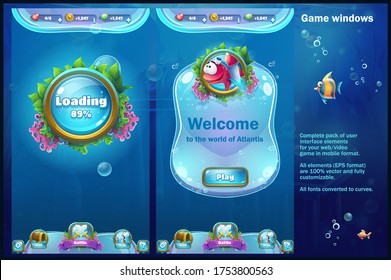 World of Atlantis - vector illustration loading screen to the computer game. Bright background image to create original video or web games, graphic , screen savers. For design, websites, printing