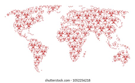 World atlas composition composed of biohazard elements. Vector biohazard pictograms are combined into mosaic global world atlas.