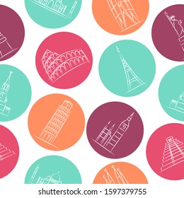 World attractions pattern. Travel icon texture