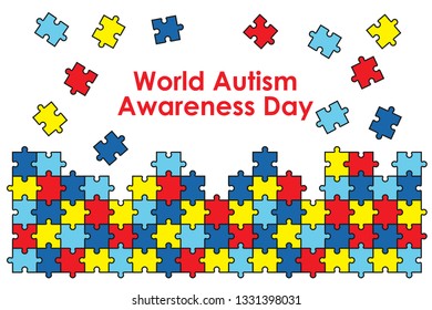 World autism awareness day. 2 April. Colorful puzzles. Medical vector illustration and  background. Symbol of autism. Flat style. EPS10. 