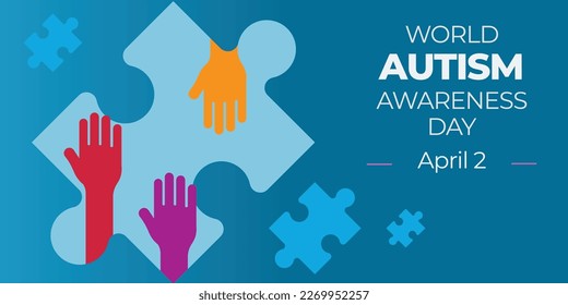 World Autism Awareness Day. April 2. Autism is a Developmental disability caused by difference in brain. Vector illustration banner on blue background.