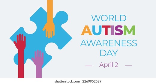 World Autism Awareness Day. April 2. Autism is a Developmental disability caused by difference in brain. Vector illustration banner. on off-white backgrond.