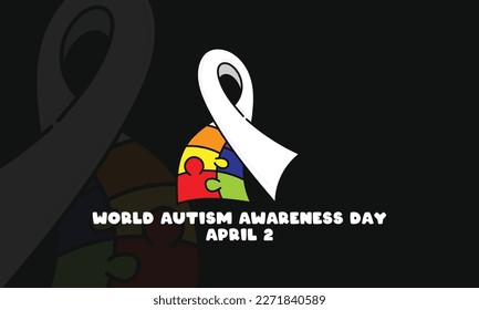 World Autism Awareness Day. April 2. Ribbon. Puzzle. Silhouette. Poster, banner, card, background. Eps 10.