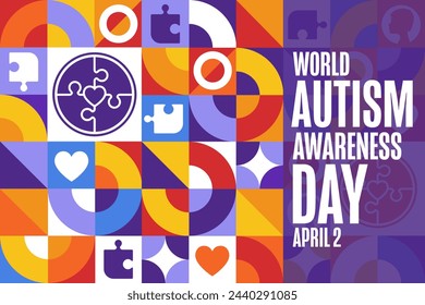 World Autism Awareness Day. April 2. Holiday concept. Template for background, banner, card, poster with text inscription. Vector EPS10 illustration