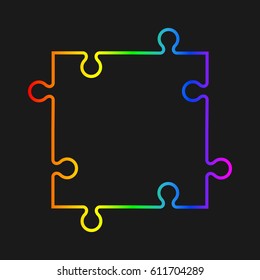 World Autism Awareness Day, April 2, 2017. Border Or Frame For Banner. Vector Illustration, Isolated On Black. Rainbow Color Of Puzzle Frame Means Diversity Of Autism Spectrum.