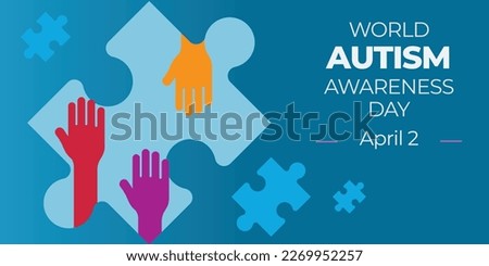 World Autism Awareness Day. April 2. Autism is a Developmental disability caused by difference in brain. Vector illustration banner on blue background.