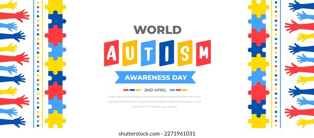 World autism awareness day background design template. World autism day colorful puzzle vector banner. Symbol of autism. autism Health care Medical flat background of April 02 celebration. 