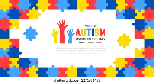 World autism awareness day background design template. World autism day colorful puzzle vector banner. Symbol of autism. autism Health care Medical flat background of April 02 celebration. 