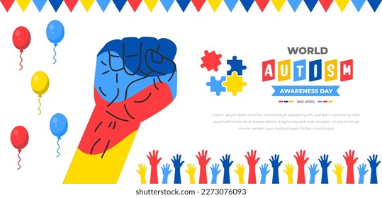 World autism awareness day background design template. World autism day colorful puzzle vector banner. Symbol of autism. autism Health care Medical flat background of April 02 celebration. 