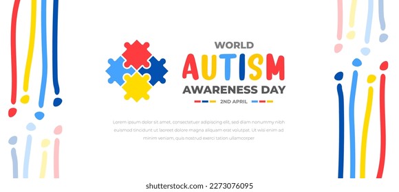 World autism awareness day background design template. World autism day colorful puzzle vector banner. Symbol of autism. autism Health care Medical flat background of April 02 celebration. 