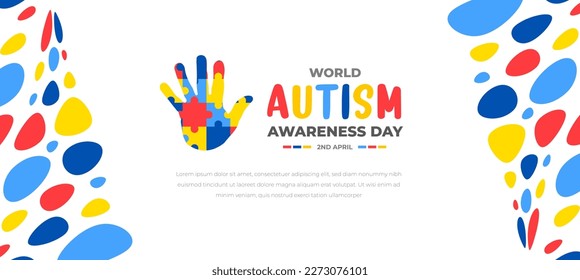 Plantilla de diseño de fondo para el Día Mundial de Concienciación sobre el Autismo. Banner vectorial de puzzle colorido del Día Mundial del Autismo. Símbolo de autismo. autismo Atención de salud Fondo médico de la celebración del 20 de abril. 