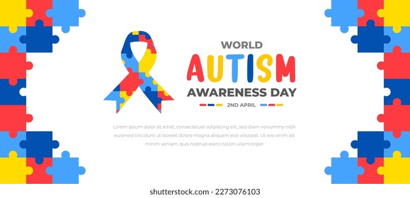 World autism awareness day background design template. World autism day colorful puzzle vector banner. Symbol of autism. autism Health care Medical flat background of April 02 celebration. 