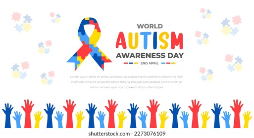 World autism awareness day background design template. World autism day colorful puzzle vector banner. Symbol of autism. autism Health care Medical flat background of April 02 celebration. 