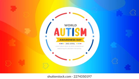 World autism awareness day background design template. World autism day colorful puzzle vector banner. Symbol of autism. autism Health care Medical flat background of April 02 celebration. 