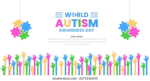 World autism awareness day background design template. World autism day colorful puzzle vector banner. Symbol of autism. autism Health care Medical flat background of April 02 celebration. 