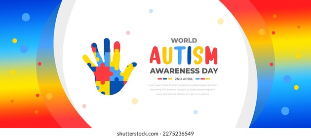 World autism awareness day background design template. World autism day colorful puzzle vector banner. Symbol of autism. autism Health care Medical flat background of April 02 celebration. 