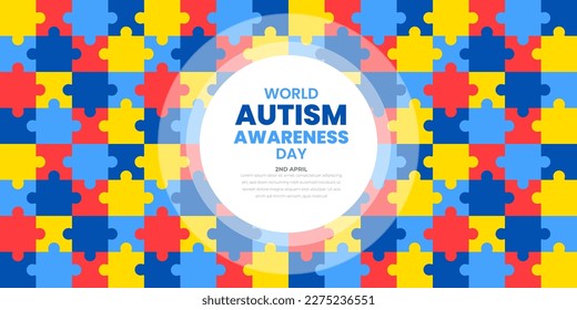 World autism awareness day background design template. World autism day colorful puzzle vector banner. Symbol of autism. autism Health care Medical flat background of April 02 celebration. 