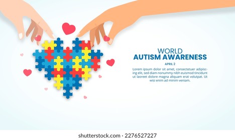 World autism awareness day background with hands making a love shape puzzle