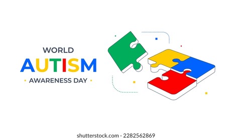 World Autism Awareness Day background with 3d colorful puzzle. Vector illustration