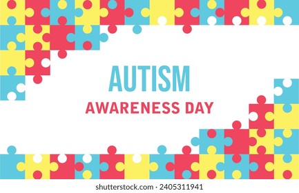 World autism awareness day background design template. World autism day colorful puzzle vector banner. Symbol of autism. autism Health care Medical flat background of April 02 celebration. 