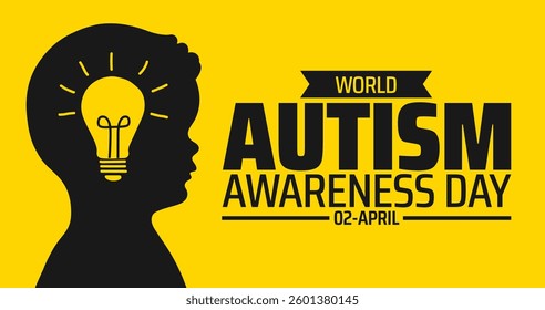 World Autism awareness day background banner or poster design template with child and blub. observed every year in April 2. Holiday concept. Use to any Template, card, poster, placard, template.