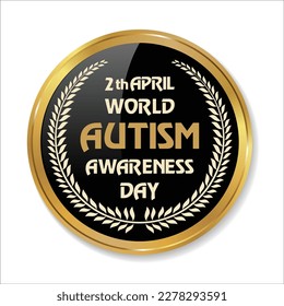 world Autism Awareness day badge design vector. World Autism Day April 2th. golden and chocolate Circle frame with white background. Autism awareness sign. illustration. April important day. medal.