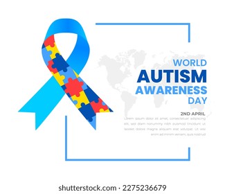 Banner del día mundial de concientización sobre autismo con cinta de rompecabezas y plantilla de diseño de mapas del mundo. Cartel de la publicación en los medios sociales del Día Mundial del Autismo. pancarta vectorial de puzzle colorido. Símbolo de autismo. Día mundial del autismo