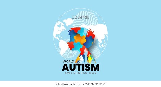 World Autism Awareness Day banner. April 2. colorful puzzles vector background. Healthcare concept. Vector illustration 