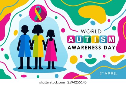 World autism awareness day banner design template. World autism day colorful vector banner. Autism Health care Medical flat background of April 02