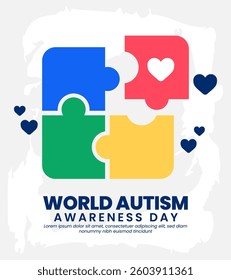 World autism awareness day banner flat background template with colorful puzzle design