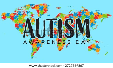 World Autism Awareness Day Blue World Map Puzzle Vector